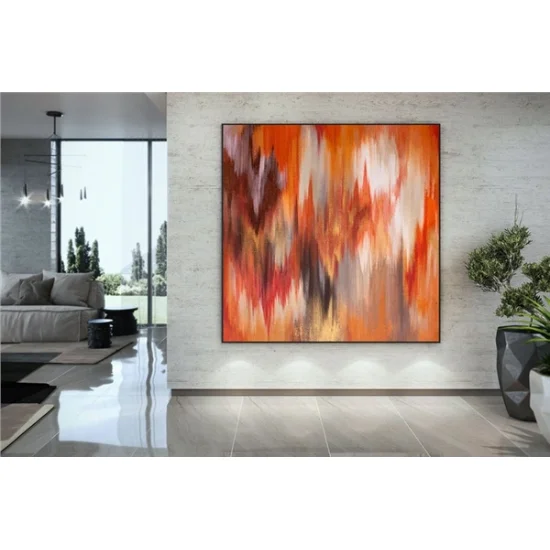 Kırmızı Turuncu Siparişe Özel Soyut Yağlı Boya Tablo