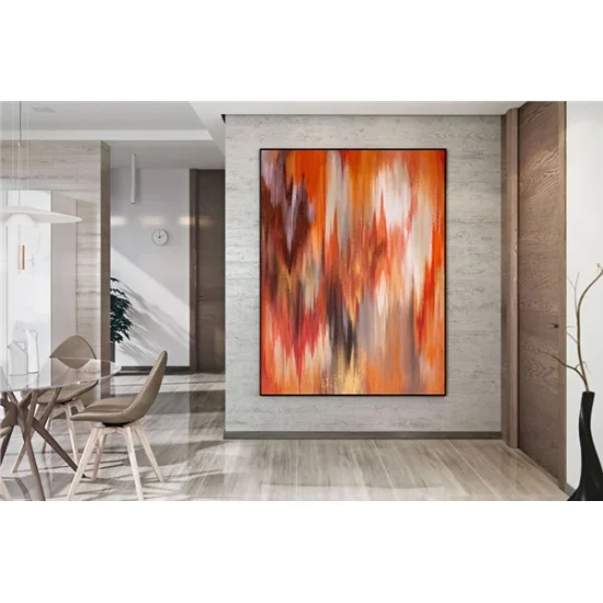 Kırmızı Turuncu Siparişe Özel Soyut Yağlı Boya Tablo
