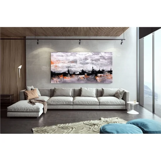 Spatula ile Panoramik Siparişe Özel Soyut Yağlı Boya Tablo