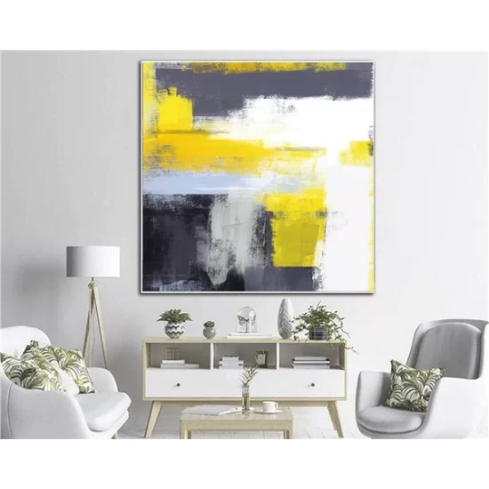 Black White and Yellow Custom Order Abstract Oil Painting