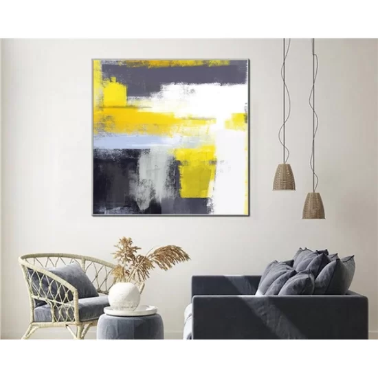 Black White and Yellow Custom Order Abstract Oil Painting