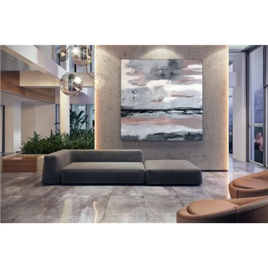Beyaz Siyah ve Gri Siparişe Özel Soyut Yağlı Boya Tablo