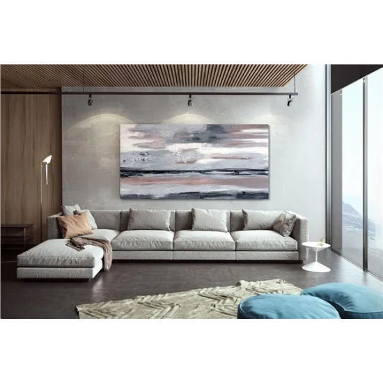 Beyaz Siyah ve Gri Siparişe Özel Soyut Yağlı Boya Tablo