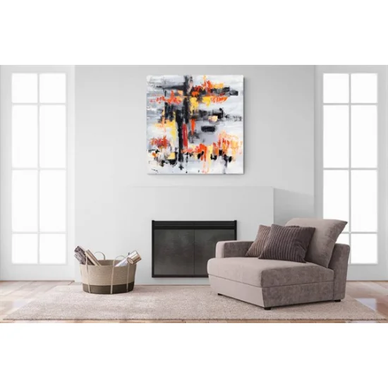 Sarı Siyah ve Turuncu Siparişe Özel Soyut Yağlı Boya Tablo