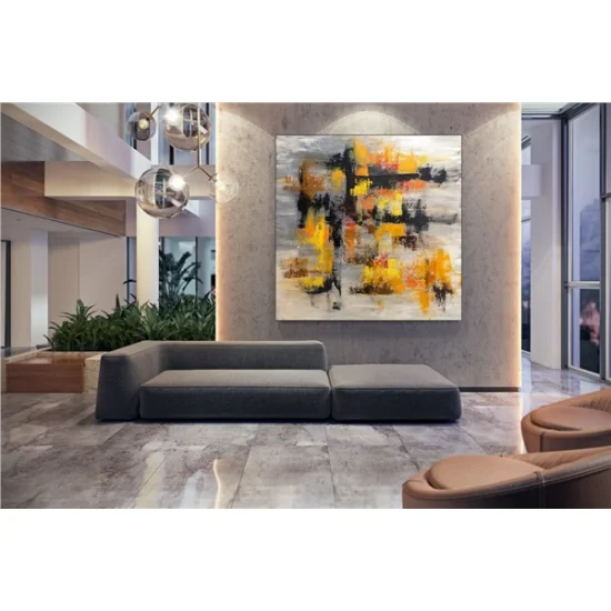 Sarı Siyah ve Turuncu Siparişe Özel Soyut Yağlı Boya Tablo