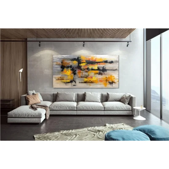 Sarı Siyah ve Turuncu Siparişe Özel Soyut Yağlı Boya Tablo