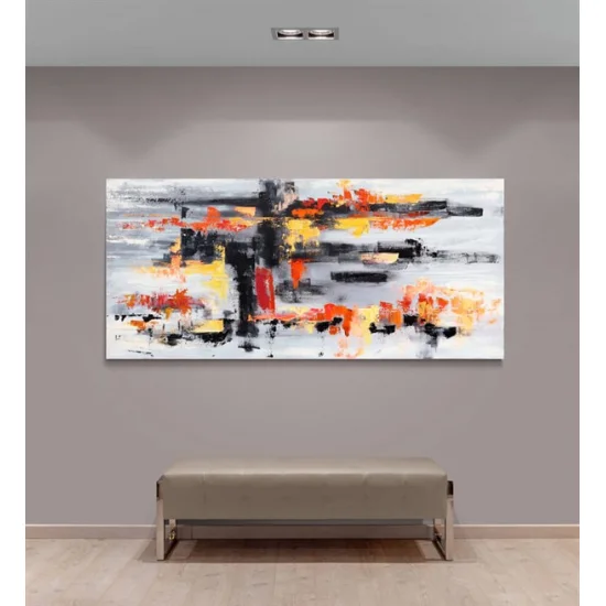 Sarı Siyah ve Turuncu Siparişe Özel Soyut Yağlı Boya Tablo