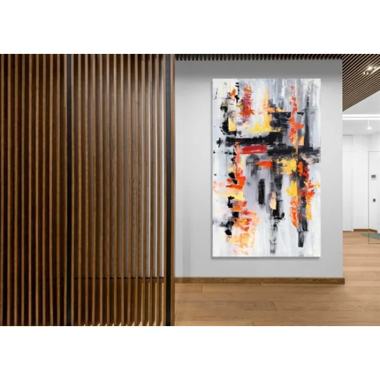 Sarı Siyah ve Turuncu Siparişe Özel Soyut Yağlı Boya Tablo