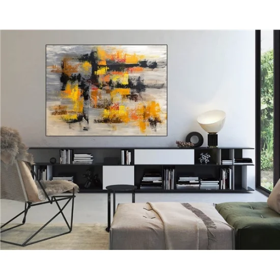 Sarı Siyah ve Turuncu Siparişe Özel Soyut Yağlı Boya Tablo