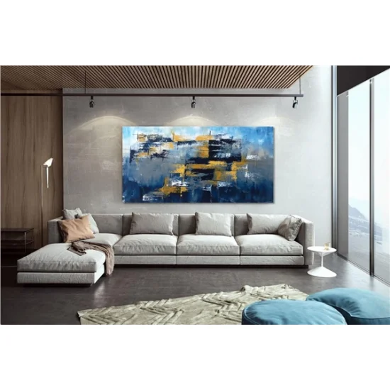 Blue Gray and Gold Custom Order Abstract Oil Painting