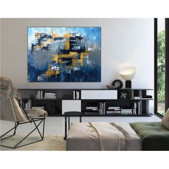 Blue Gray and Gold Custom Order Abstract Oil Painting
