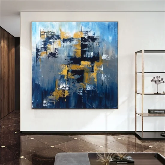 Blue Gray and Gold Custom Order Abstract Oil Painting
