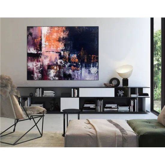 Lacivert Mor ve Turuncu Siparişe Özel Soyut Yağlı Boya Tablo