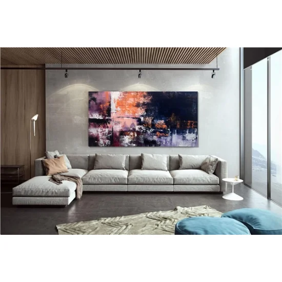 Lacivert Mor ve Turuncu Siparişe Özel Soyut Yağlı Boya Tablo