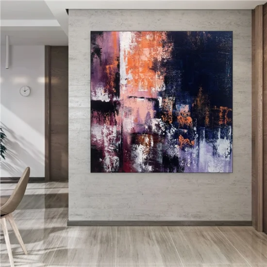Lacivert Mor ve Turuncu Siparişe Özel Soyut Yağlı Boya Tablo