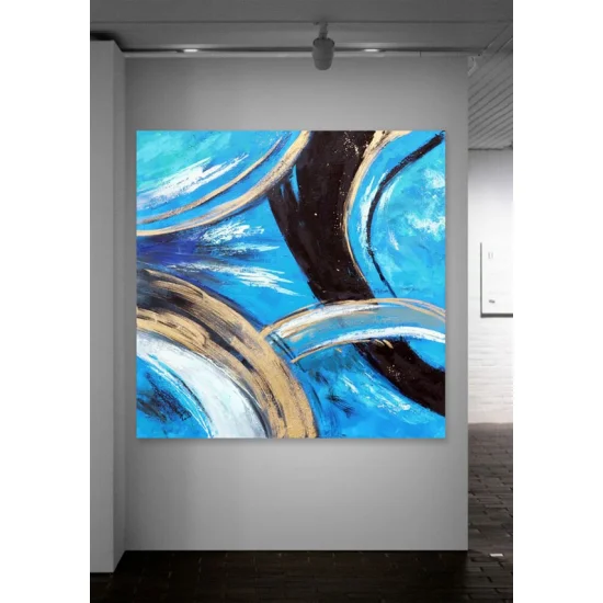 Mosaic Blue Gold Custom Order Abstract Oil Painting