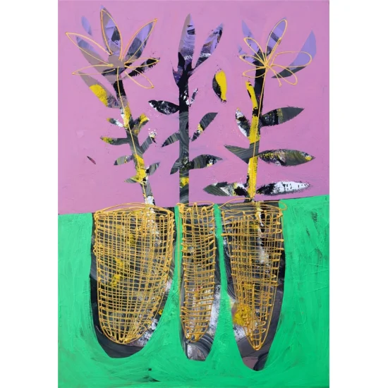 Soyut Çiçeklerin Renk Oyunları Yağlı Boya Tablosu