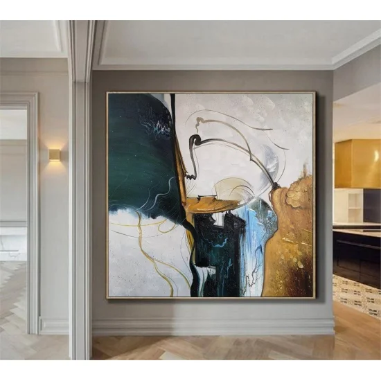 Bej Yeşil Minimalist Siparişe Özel Soyut Yağlı Boya Tablo