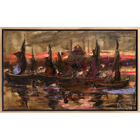Boat Breeze in Sunset Oil Painting
