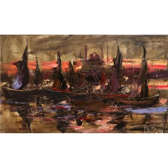 Boat Breeze in Sunset Oil Painting