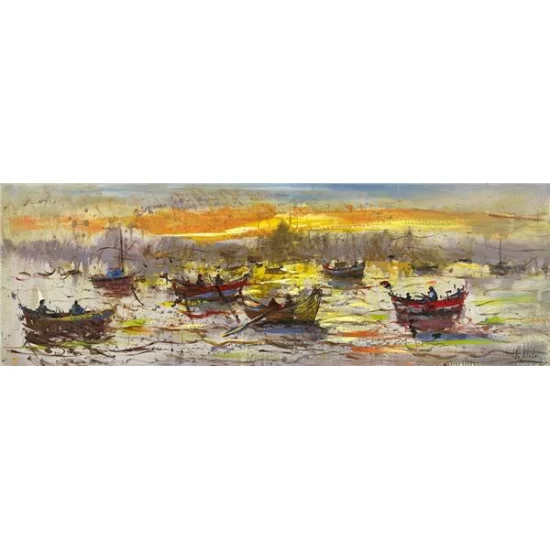 Boğazda Kayıkçıların Dansı Yağlı Boya Tablosu