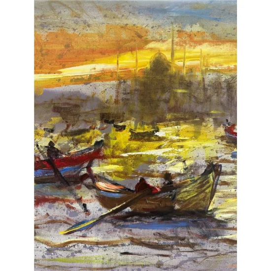 Boğazda Kayıkçıların Dansı Yağlı Boya Tablosu