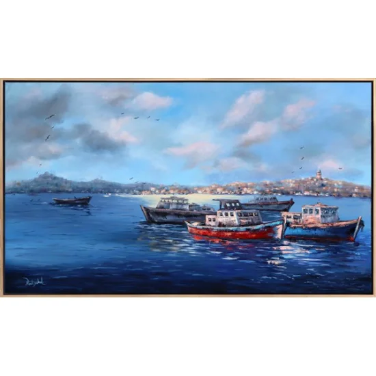 Boğazda Tekneler Yağlı Boya Tablosu