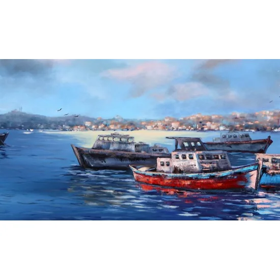 Boğazda Tekneler Yağlı Boya Tablosu