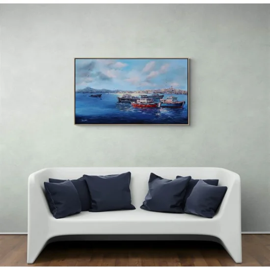 Boğazda Tekneler Yağlı Boya Tablosu