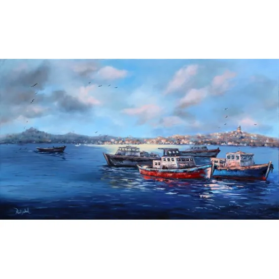 Boğazda Tekneler Yağlı Boya Tablosu