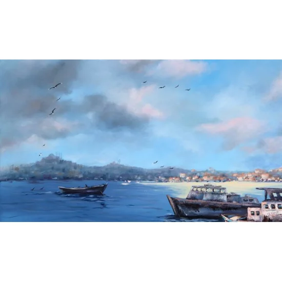 Boğazda Tekneler Yağlı Boya Tablosu