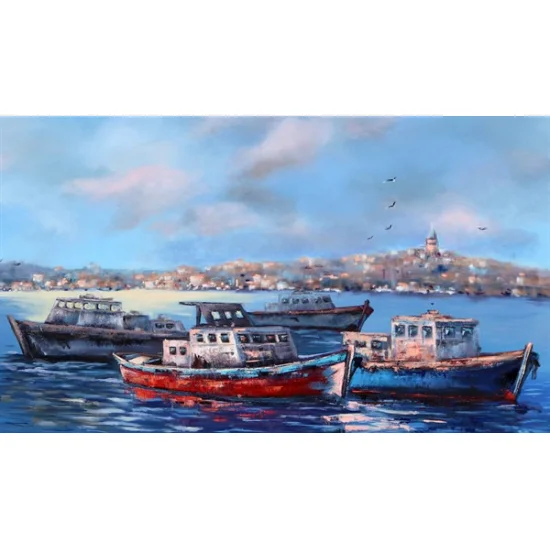 Boğazda Tekneler Yağlı Boya Tablosu