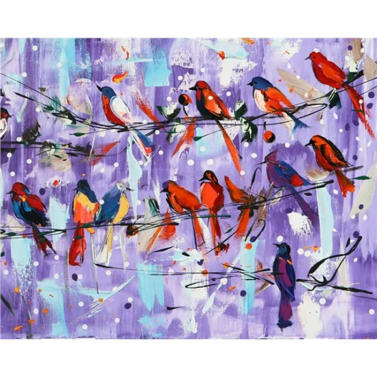 Song of Colorful Birds Oil Painting | Simurg Art Gallery