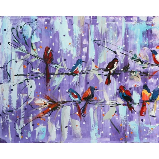 Song of Colorful Birds Oil Painting | Simurg Art Gallery