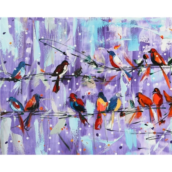 Song of Colorful Birds Oil Painting | Simurg Art Gallery