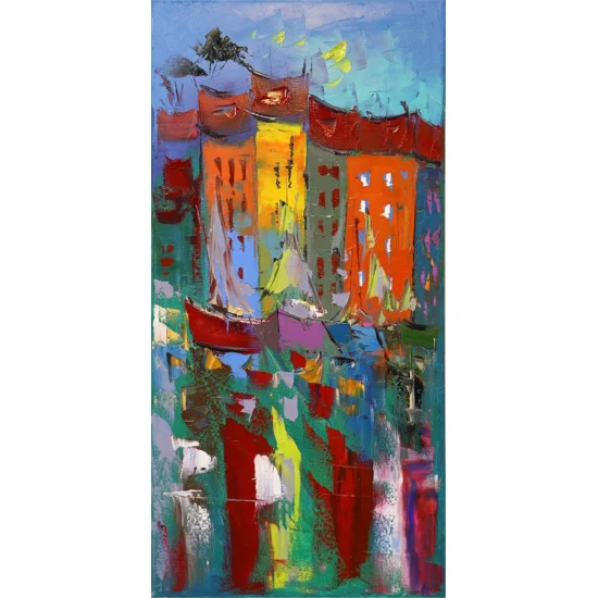 Soyut Şehir Manzarası Yağlı Boya Tablosu