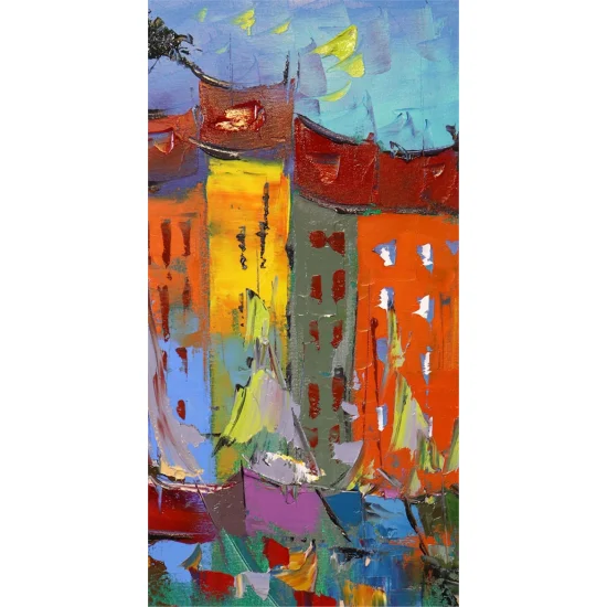 Soyut Şehir Manzarası Yağlı Boya Tablosu