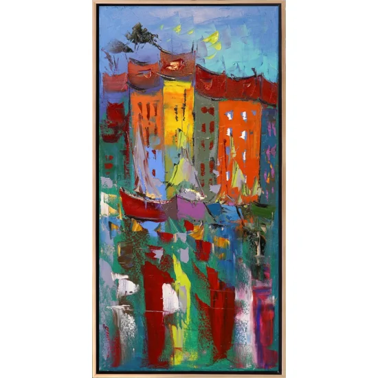 Soyut Şehir Manzarası Yağlı Boya Tablosu