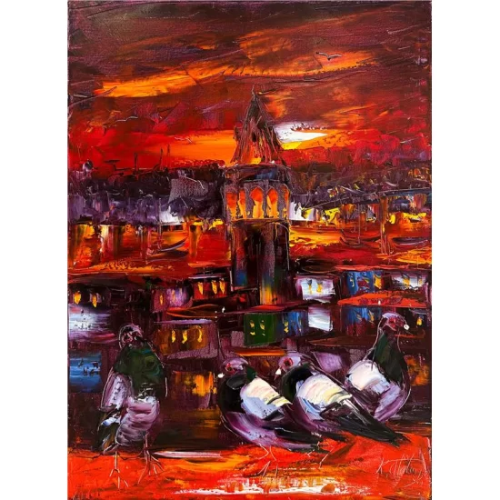 Galata Pigeons Oil Painting