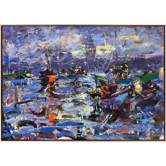 Galata Kulesi Önlerinde Yağlı Boya Tablosu