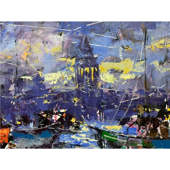 Galata Kulesi Önlerinde Yağlı Boya Tablosu