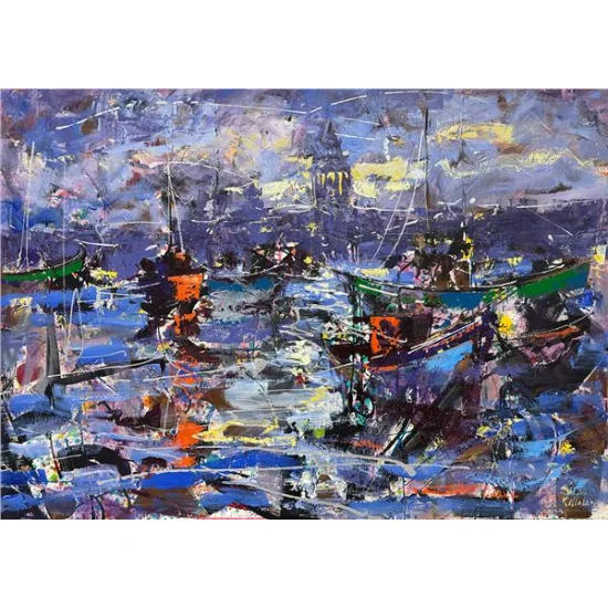 Galata Kulesi Önlerinde Yağlı Boya Tablosu