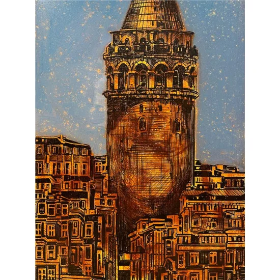 Nostaljik Galata Kulesi Yağlı Boya Tablosu