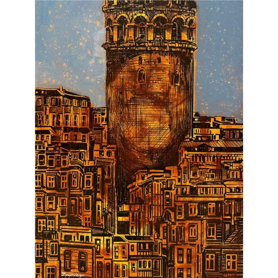 Nostaljik Galata Kulesi Yağlı Boya Tablosu