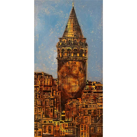 Nostaljik Galata Kulesi Yağlı Boya Tablosu