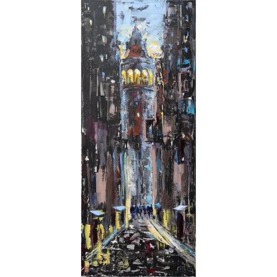 Akşamında Galata Kulesi Yağlı Boya Tablosu