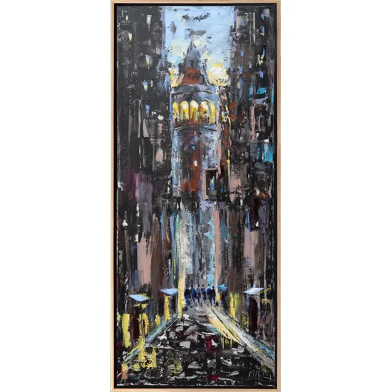 Akşamında Galata Kulesi Yağlı Boya Tablosu