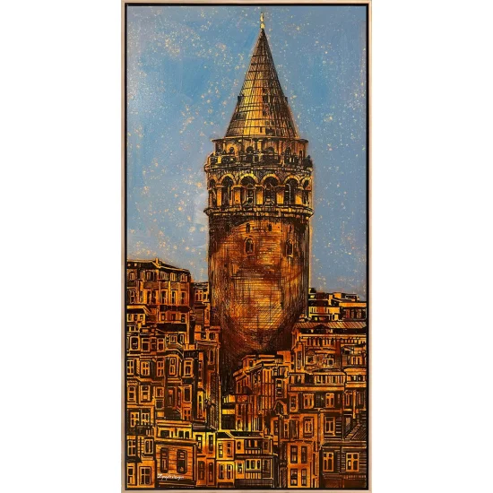Nostaljik Galata Kulesi Yağlı Boya Tablosu