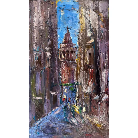 Galatanın Sessiz Sokakları Yağlı Boya Tablosu