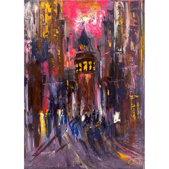 Galata Kulesi Yokuşu Yağlı Boya Tablosu